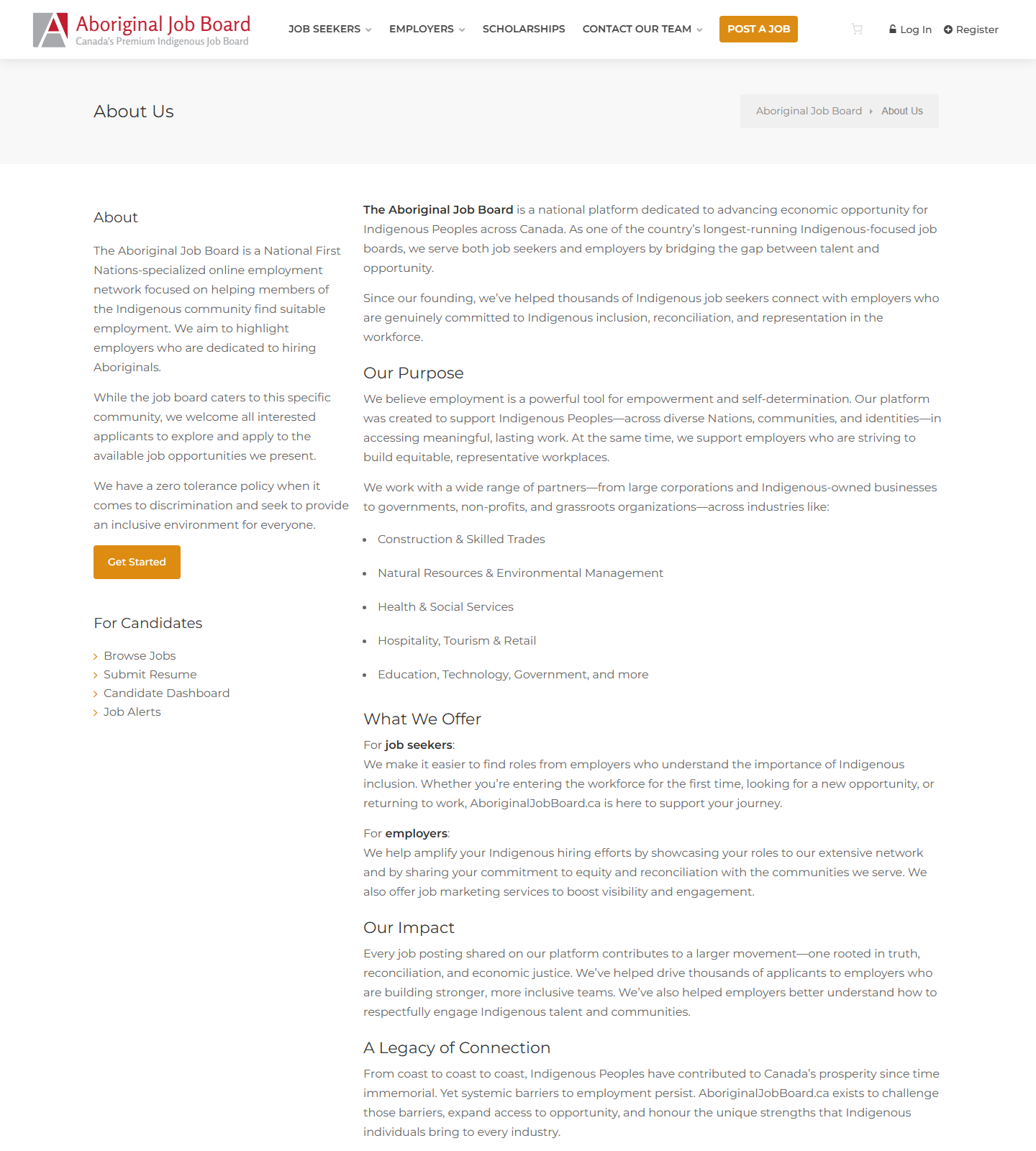 Aboriginal Job Board About Us 상단 스크린샷
