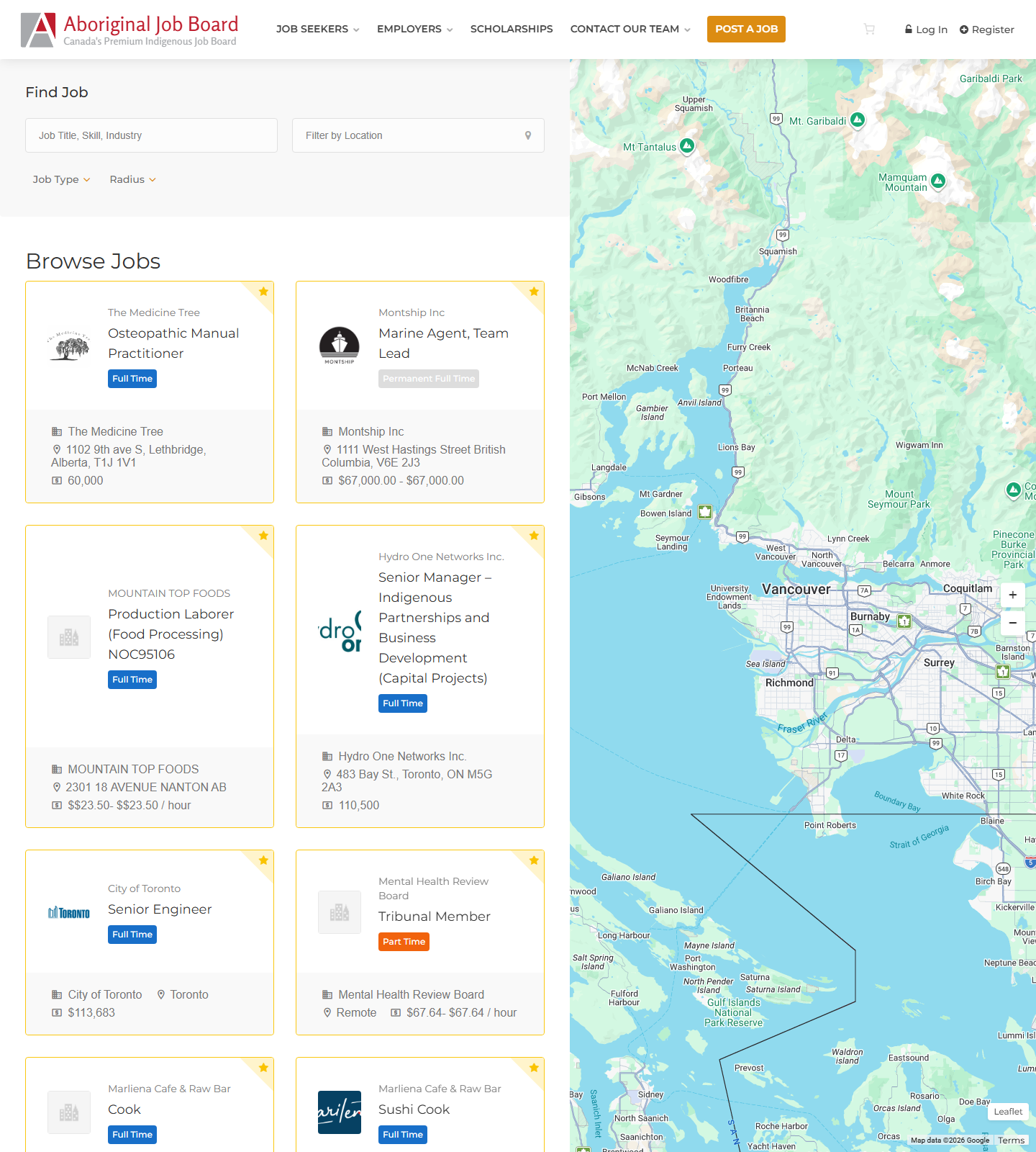 Aboriginal Job Board Browse Jobs 상단 스크린샷
