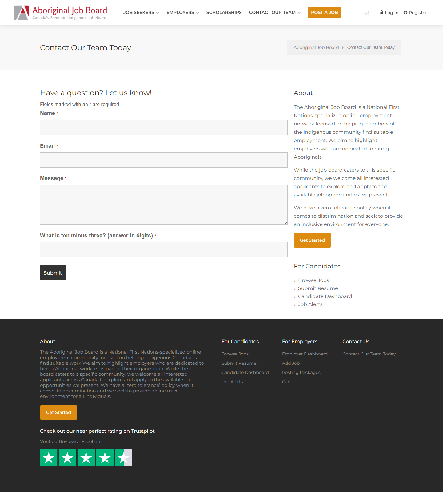 Aboriginal Job Board Contact 상단 스크린샷
