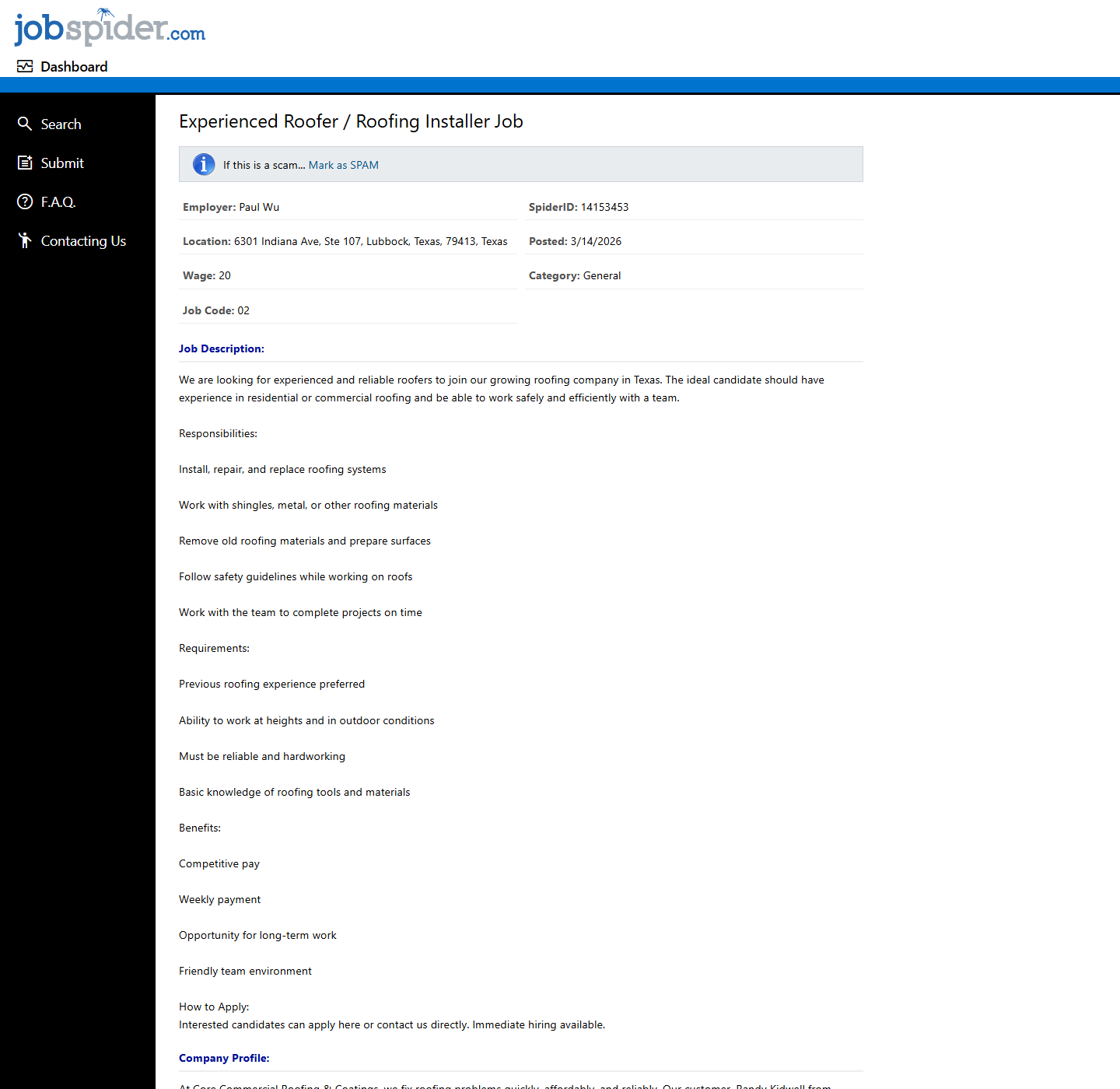 JobSpider 공고 상세 상단 스크린샷