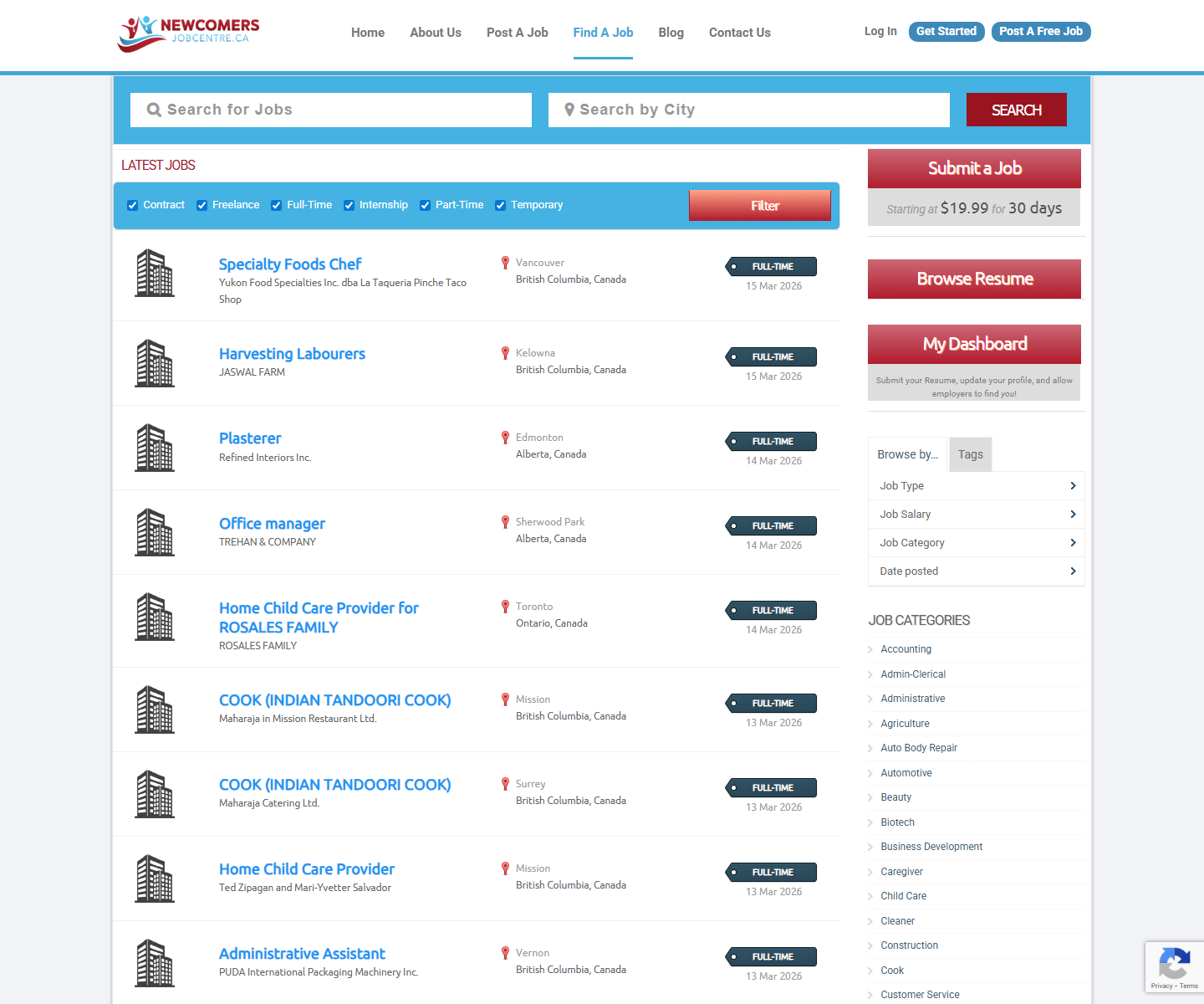 Newcomers Job Centre Find a Job 상단 스크린샷