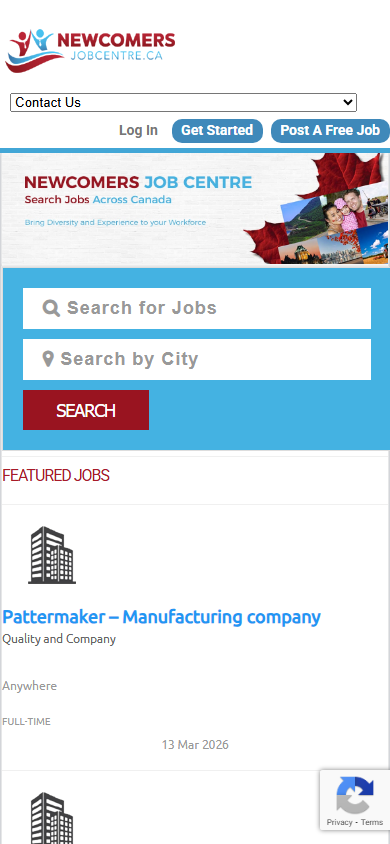 Newcomers Job Centre 모바일 홈 상단 스크린샷