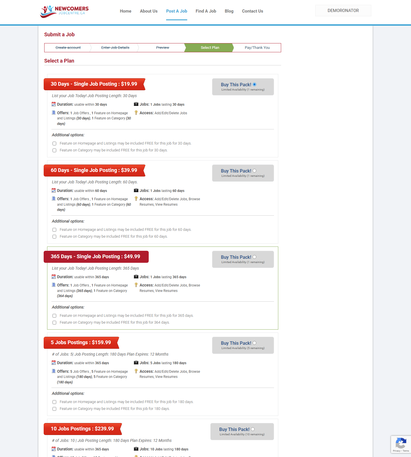 Newcomers Job Centre Select Plan 상단 스크린샷