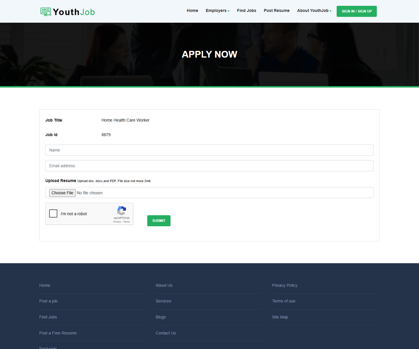 YouthJob Apply Now 상단 스크린샷
