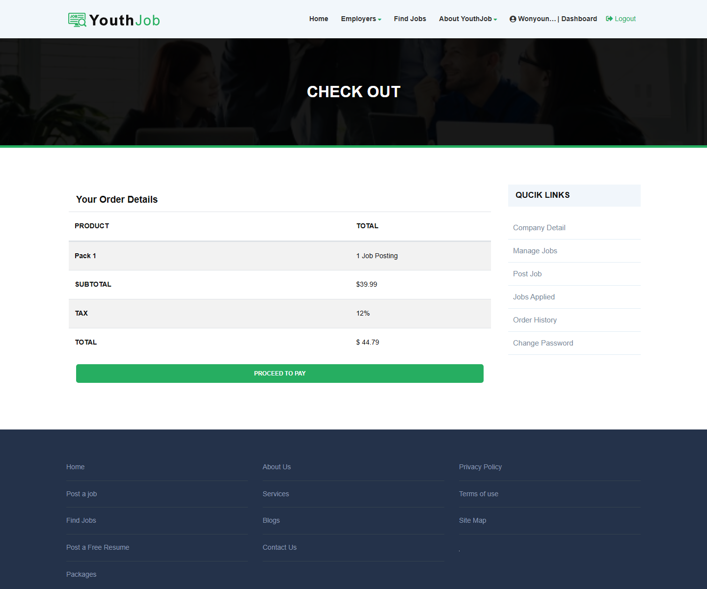 YouthJob Checkout 상단 스크린샷