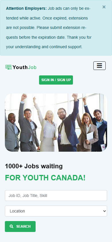 YouthJob 모바일 홈 상단 스크린샷
